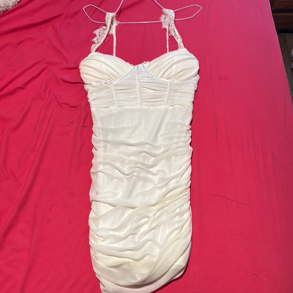 Privy Cream Ruched Mini Dress